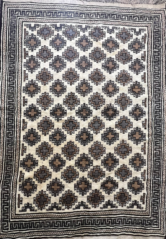 Hand-knotted antique wool carpet 8.2 x 5.9 feet 80-year-old heritage Oriental luxury area rug