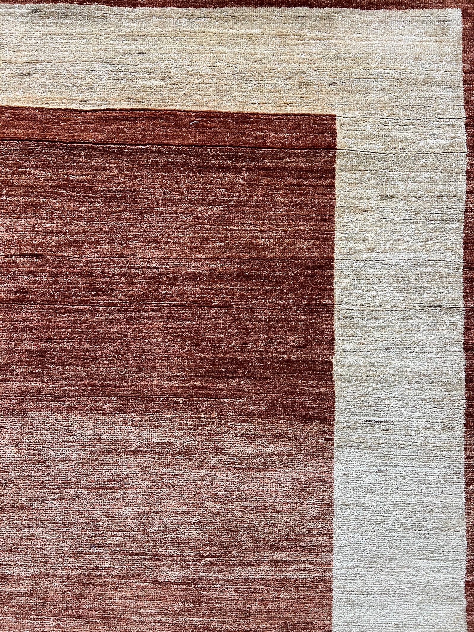 6.9′ × 4.11′ Gabbeh Rug – Hand-Knotted Wool | Persian-Inspired Artisan Craftsmanship | Luxury Tribal Contemporary Area Rug · Close-up of the wool weave and pattern detail on the Gabbeh rug.