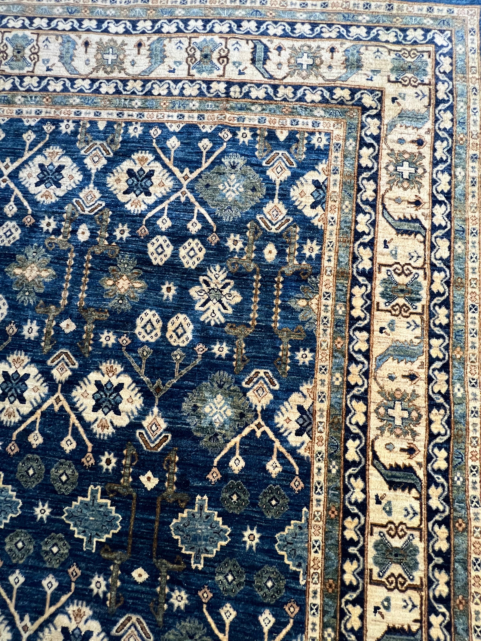 Haris Design Hand-Knotted Wool Rug – 9′2″ × 5′7″ | Afghan Craftsmanship · Hand-knotted Haris design Afghan rug wool Oriental geometric luxury traditional artisan craftsmanship area rug

