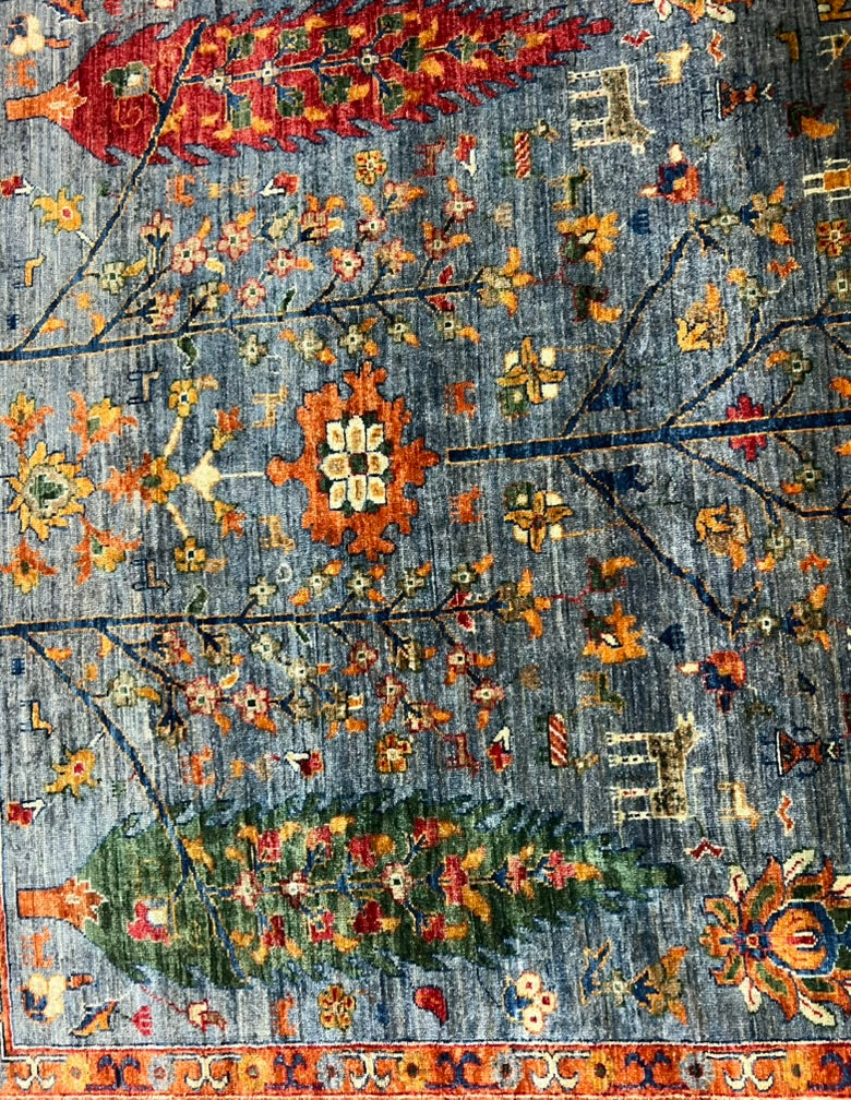 Khurjin Rug — Tree of Life (Sky Blue/Multi) Hand-Knotted Wool – 9′8″ × 6′7″ | Afghan Craftsmanship · Hand-knotted Khurjin Afghan rug Tree of Life wool tribal artisan traditional sky blue luxury area rug

