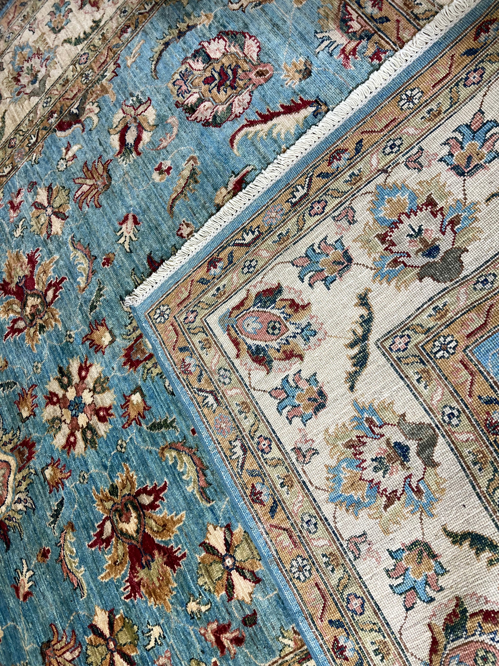 Hand-knotted Oushak Afghan rug Ghazni wool artisan weave traditional Oriental craftsmanship luxury area rug

