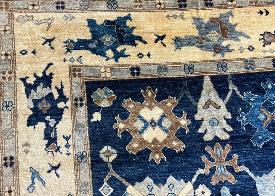 Hand-knotted Oushak rug Afghan Ghazni wool texture premium artisan craftsmanship

