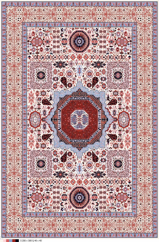Handwoven Afghan rug heritage medallion ivory crimson blue Ghazni wool traditional artisan luxury area rug

