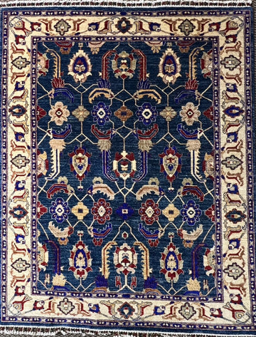 Handwoven Afghan rug ornamental lattice charcoal wool traditional artisan luxury geometric area rug

