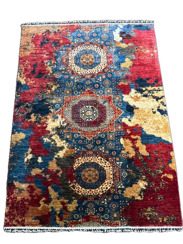 Handwoven Gabbeh rug Ghazni wool 6 feet x 5 feet 4 inches Persian tribal artisan luxury area rug


