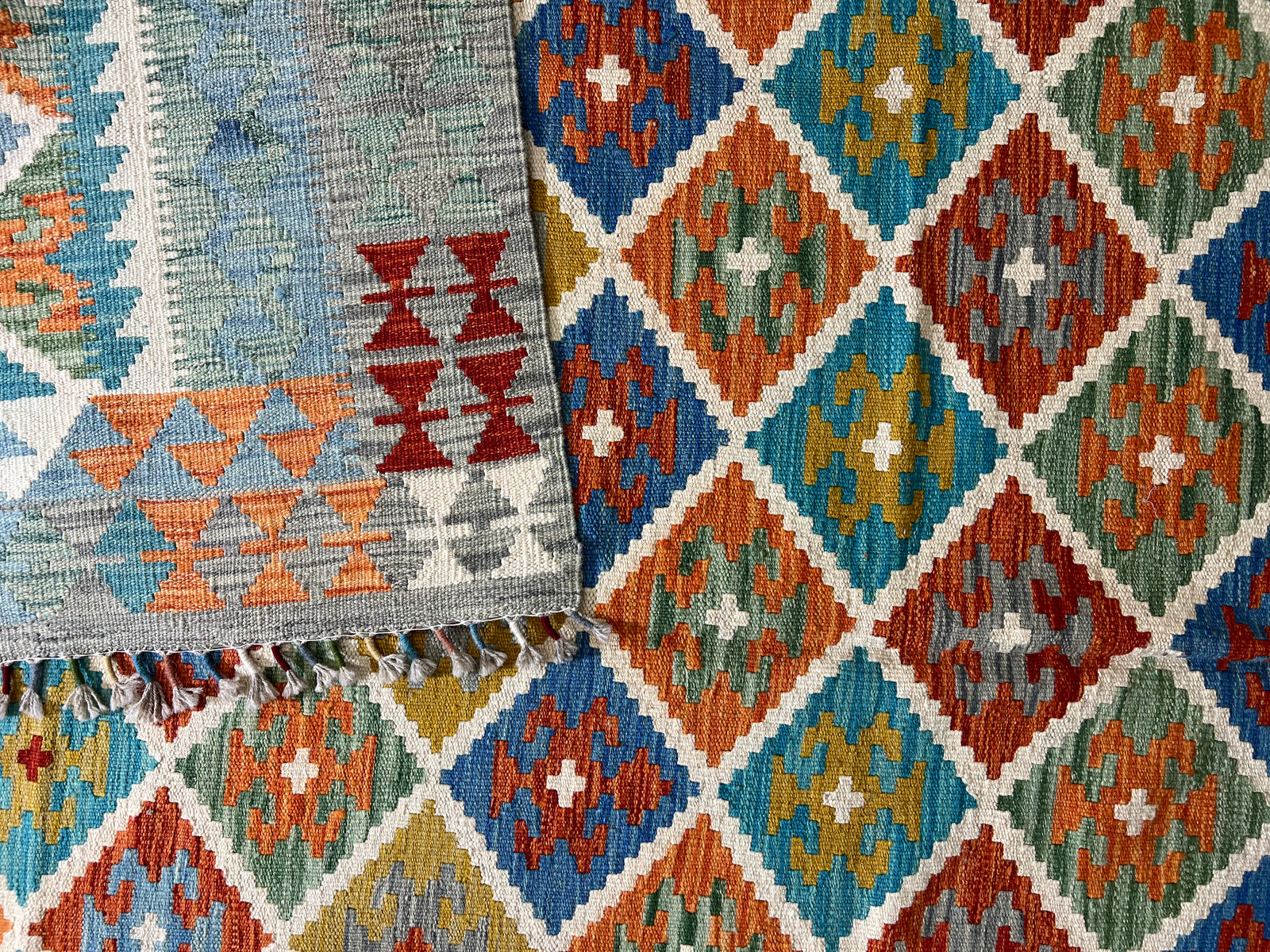 9.8′ × 6.9′ Kilim Rug – Handwoven Wool | Afghan Artisan Craftsmanship | Luxury Tribal Flatweave Area Rug · Handwoven Kilim rug Afghan wool tribal design view luxury flatweave area rug

