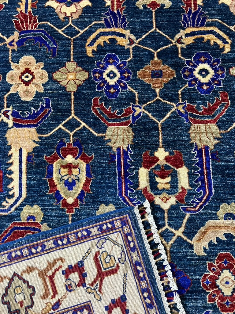 Handwoven Afghan Rug – Ornamental Lattice (Charcoal/Multi) — Hand, Wool · Handwoven wool rug Afghan ornamental lattice charcoal geometric artisan traditional luxury premium area rug


