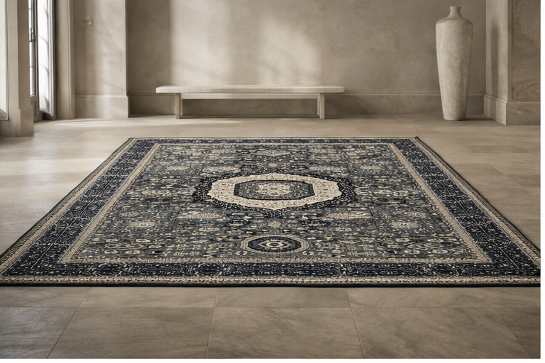 nan handwoven handwoven rug, traditional pattern, wool, detail view