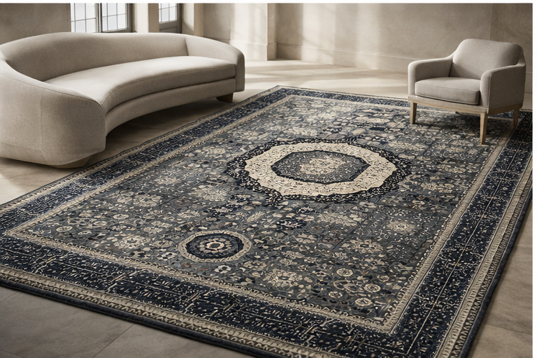 nan handwoven handwoven rug, traditional pattern, wool, detail view