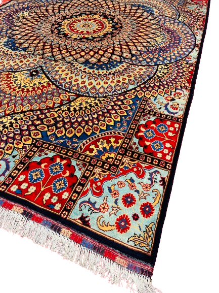 nan handwoven handwoven rug, traditional pattern, wool, detail view