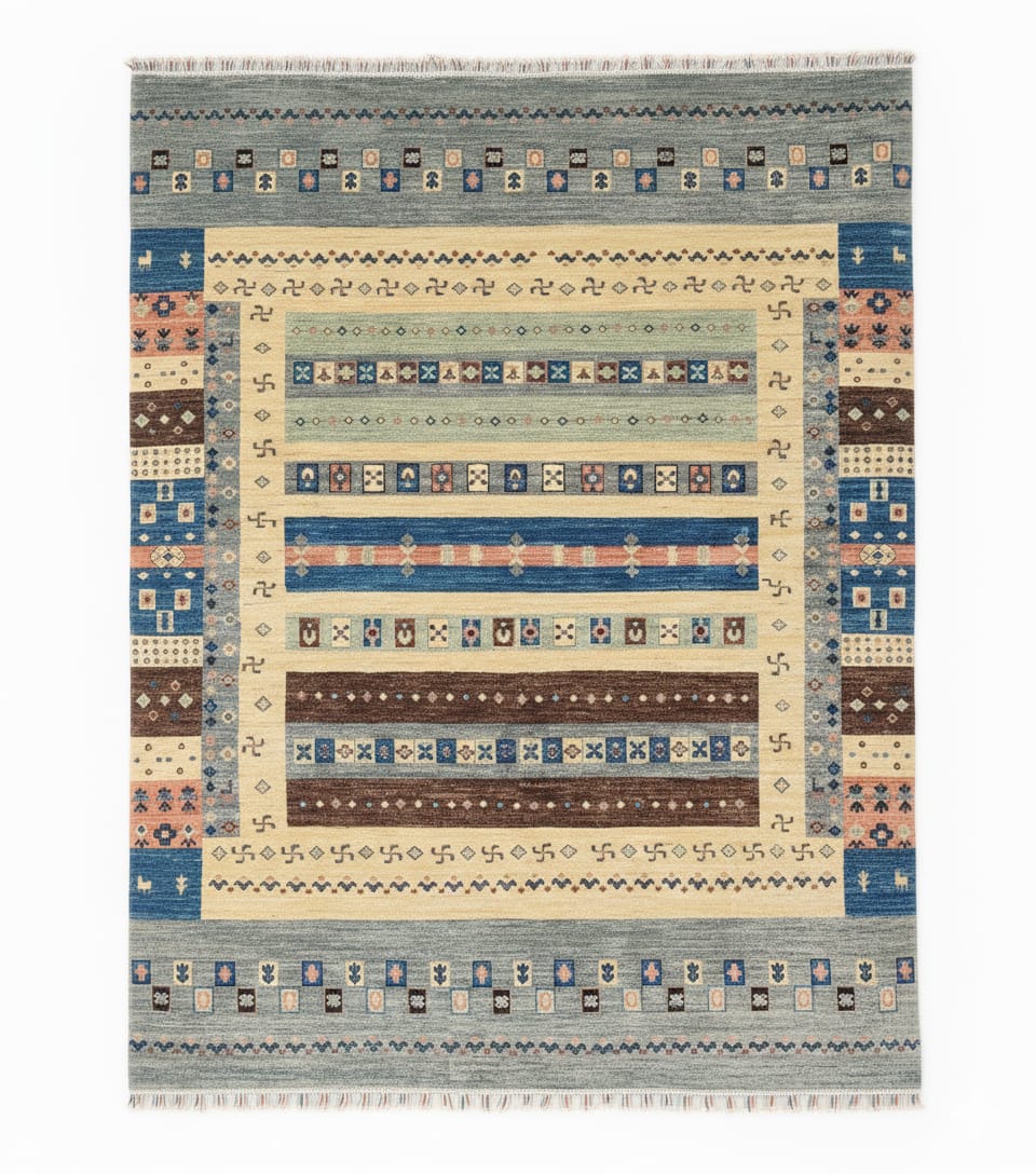 Modern Contemporary Hand-Knotted Ghazni Wool Rug – 7′10″ × 5′10″ | Afghan Craftsmanship · Luxury modern Ghazni wool rug Afghan hand-knotted contemporary designer pattern premium artisan area rug


