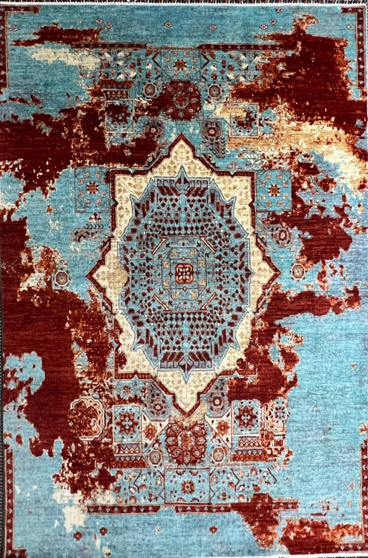 Mamluk hand-knotted Ghazni wool rug 8 feet 6 inches x 5 feet 8 inches Afghan Oriental luxury area rug traditional geometric design

