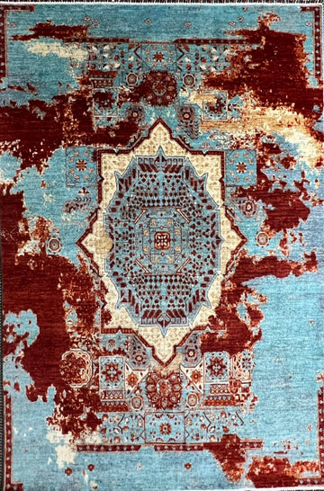Mamluk hand-knotted Ghazni wool rug 8 feet 6 inches x 5 feet 8 inches Afghan Oriental luxury area rug traditional geometric design

