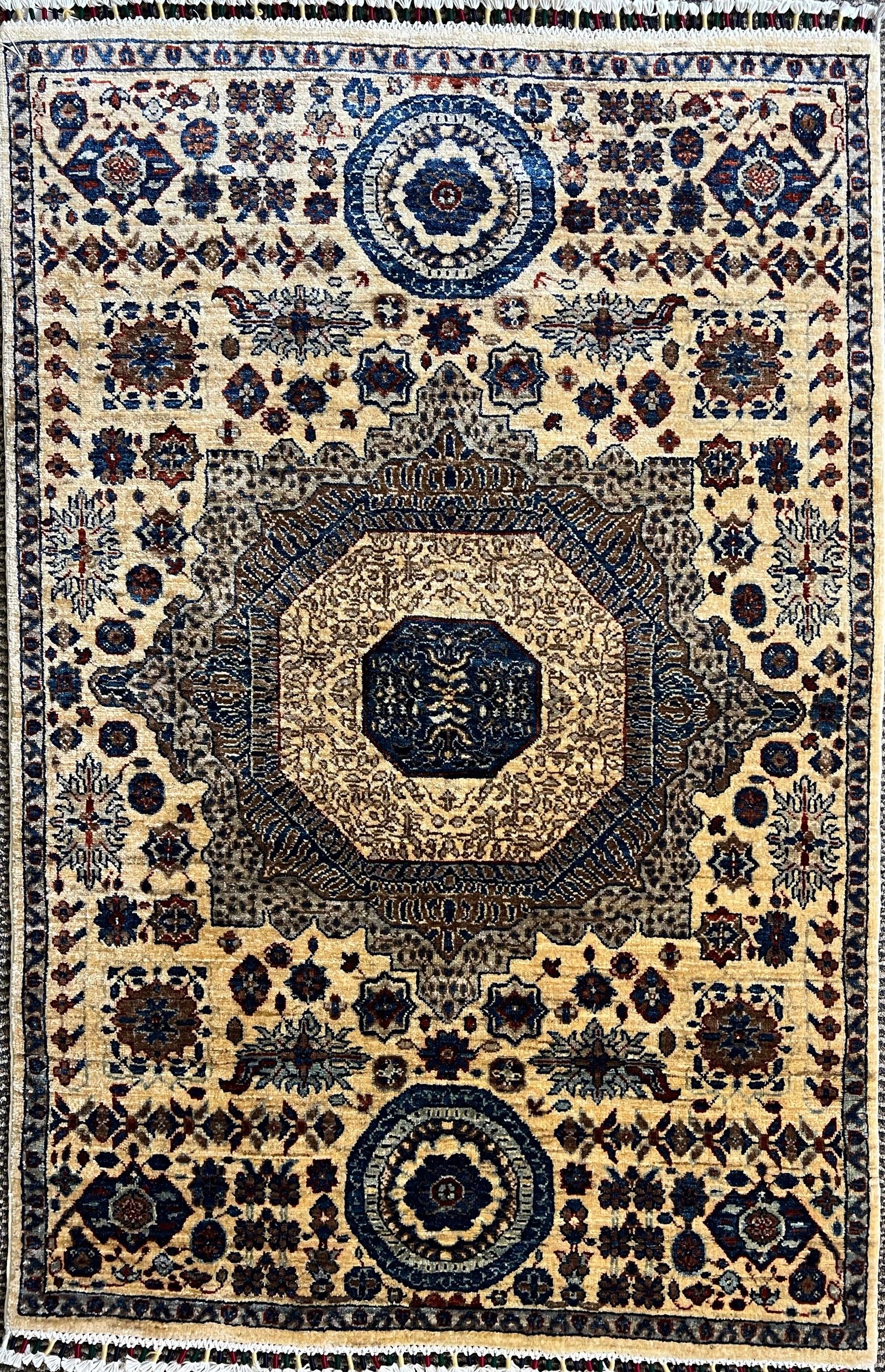Mamluk Hand-Knotted Wool Rug – 5'1" × 3'5" · Mamluk hand-knotted wool rug 5 feet 1 inch x 3 feet 5 inches Afghan Oriental geometric Islamic luxury area rug

