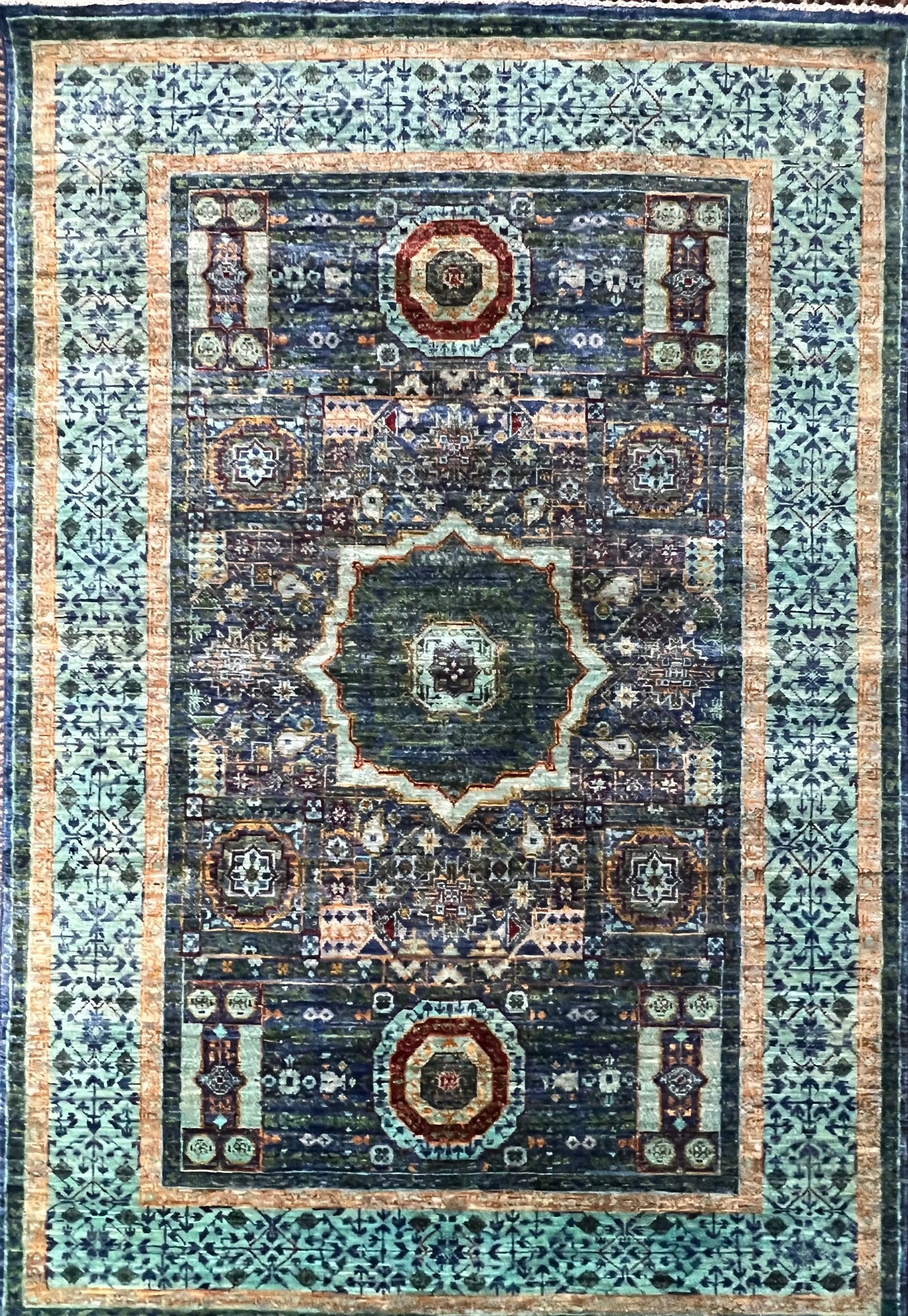 Mamluk Luxury Hand-Knotted Wool Rug – 6′1″ × 4′2″ | Afghan Craftsmanship · Mamluk luxury hand-knotted wool rug 6'1x4'2 with classical Islamic geometric design and Afghan craftsmanship