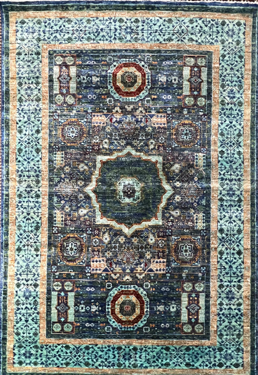 Mamluk luxury hand-knotted wool rug 6'1x4'2 with classical Islamic geometric design and Afghan craftsmanship