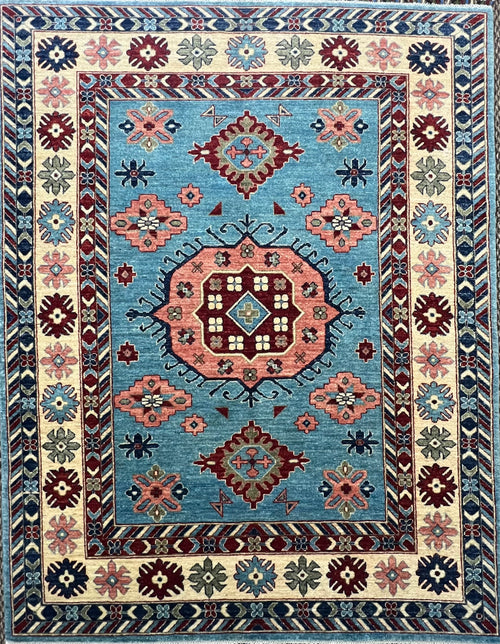 Mamluk hand-knotted wool rug 6.4 x 4.10 feet Afghan Oriental luxury artisan area rug

