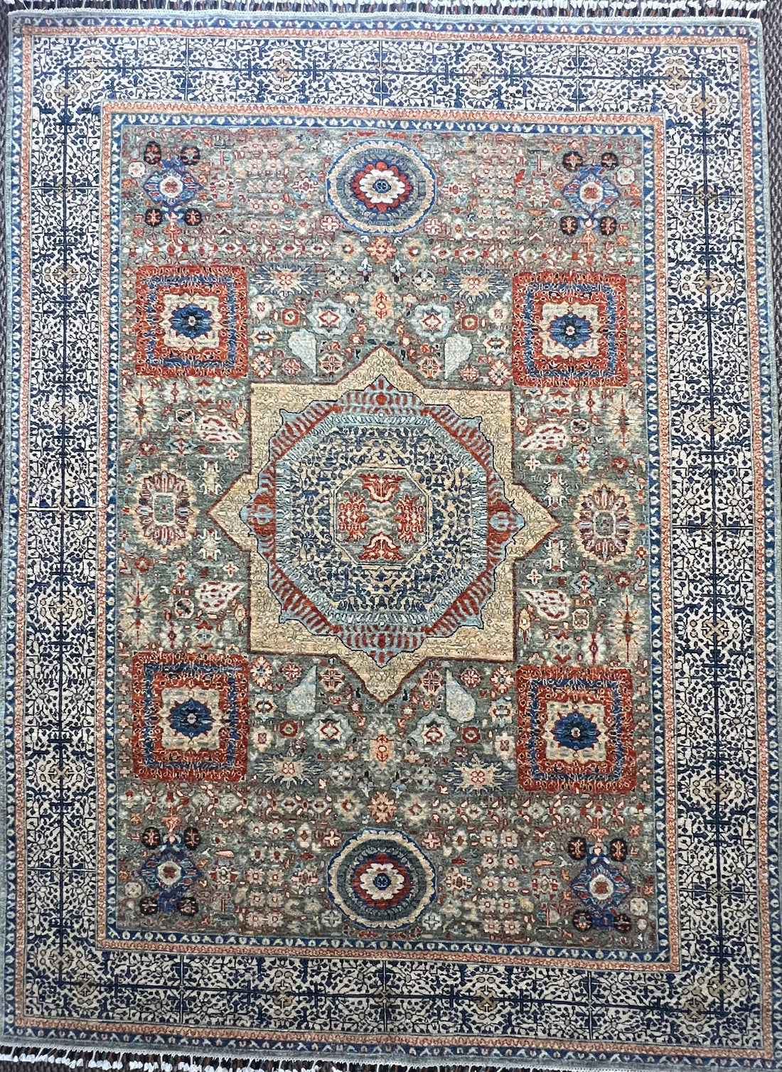 Hand-knotted Mamluk wool rug 7.9 x 5.8 feet Afghan artisan luxury Oriental area rug

