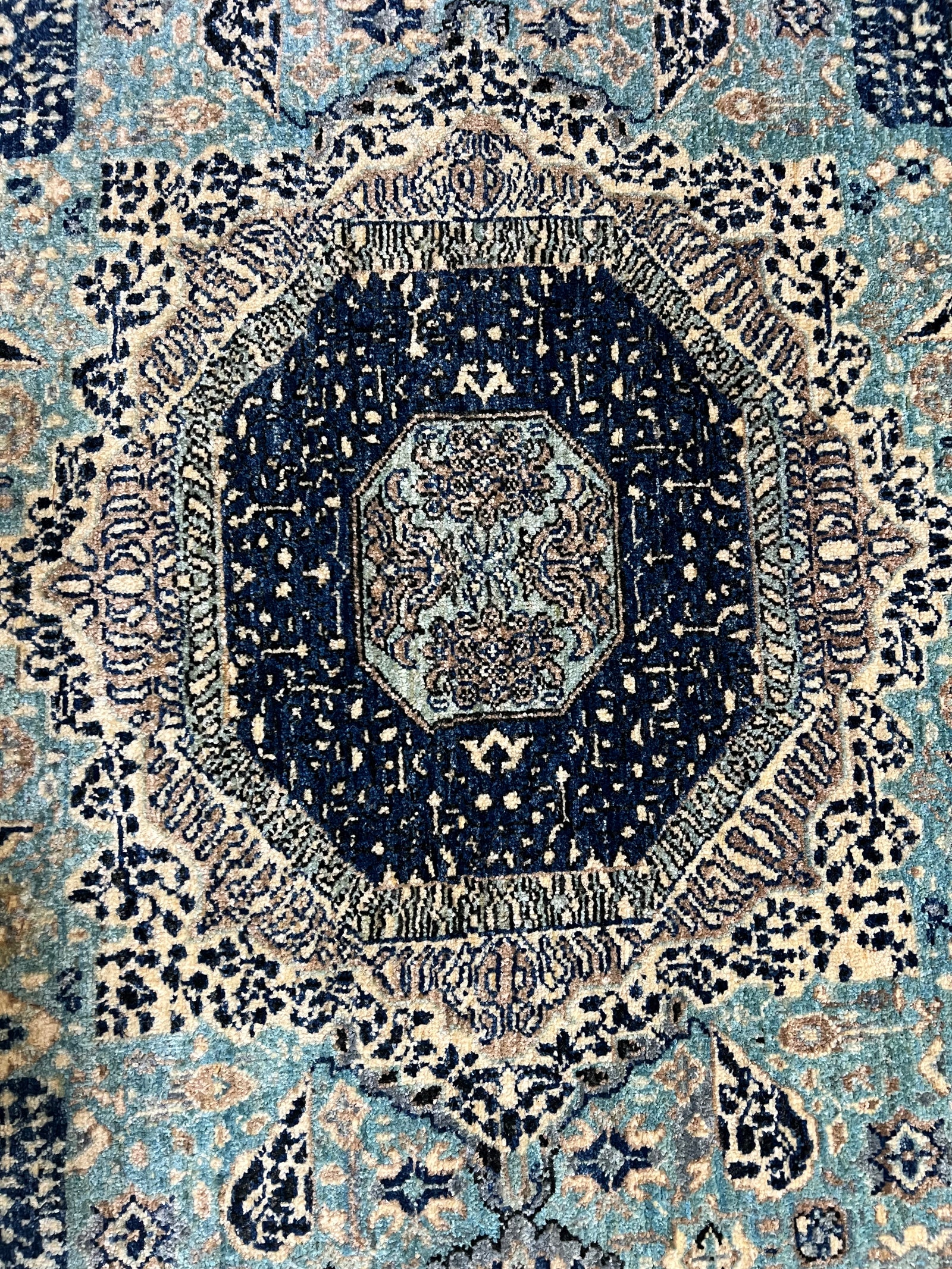 Handwoven Afghan Rug – Heritage Medallion (Azure/Lilac/Crimson) — Hand, Ghazni wool · Mamluk rug pattern detail - traditional Islamic geometric design
