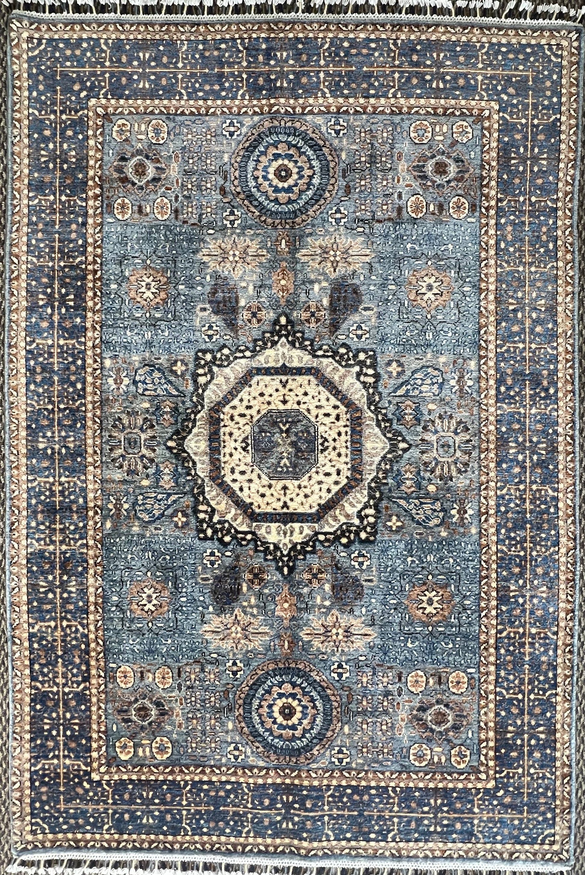 Hand-knotted Mamluk wool rug 5.11 x 4 feet Afghan artisan Oriental luxury area rug

