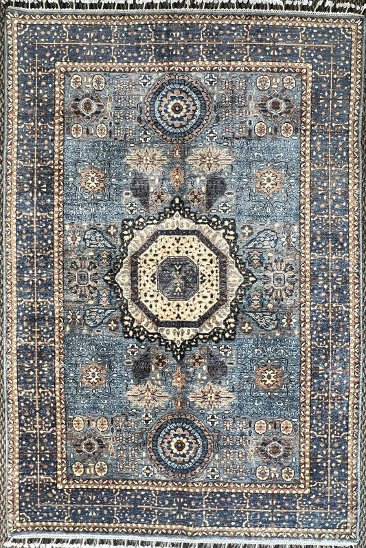 Hand-knotted Mamluk wool rug 5.11 x 4 feet Afghan artisan Oriental luxury area rug

