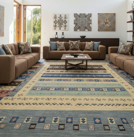 Modern contemporary hand-knotted Ghazni wool rug 7 feet 10 inches x 5 feet 10 inches Afghan designer luxury area rug

