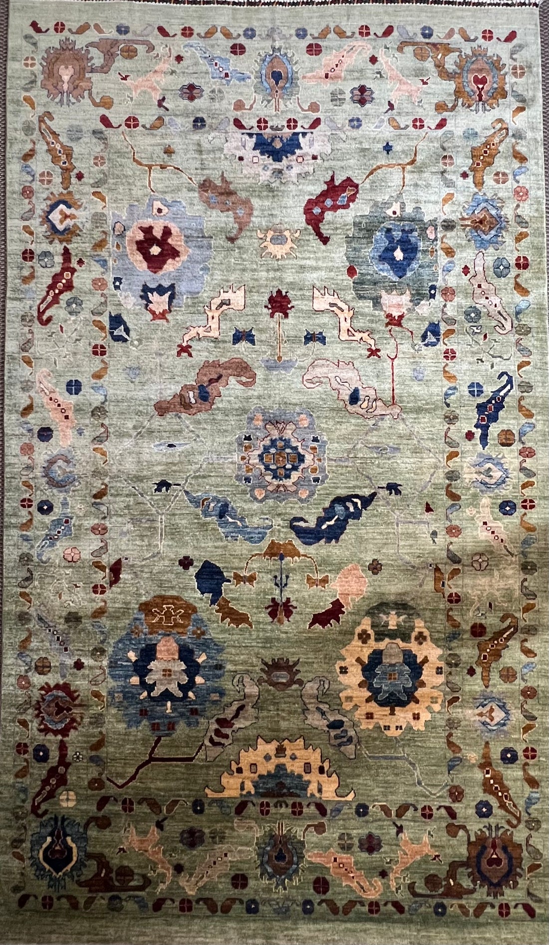 Oushak hand-knotted Ghazni wool rug 11 feet 3 inches x 6 feet 7 inches Afghan European design luxury area rug

