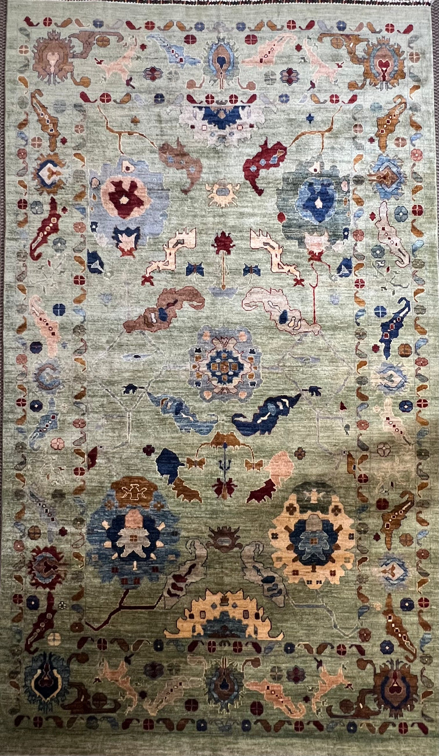 Oushak hand-knotted Ghazni wool rug 11 feet 3 inches x 6 feet 7 inches Afghan European design luxury area rug

