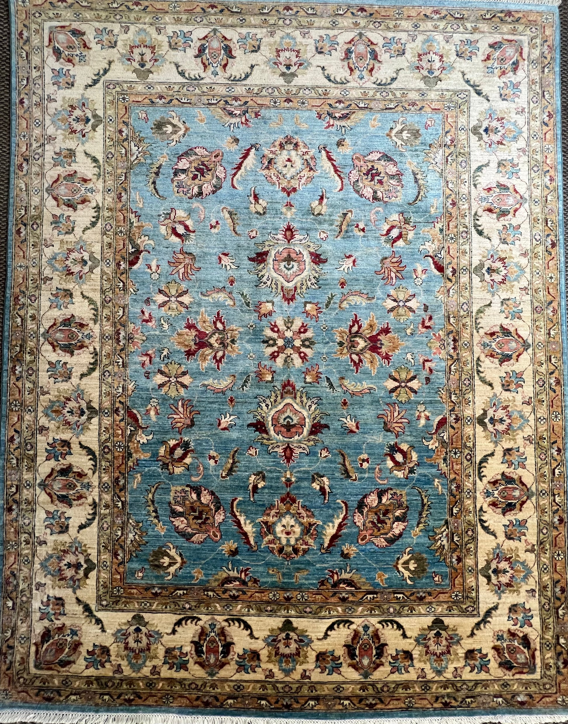 Oushak hand-knotted Ghazni wool rug 8 feet 2 inches x 6 feet 6 inches Afghan artisan luxury area rug traditional Anatolian design

