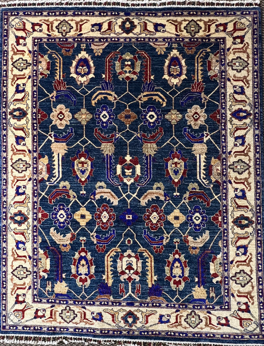 Oushak luxury hand-knotted wool rug 6'6x5'2 with traditional Anatolian design and soft aged palette