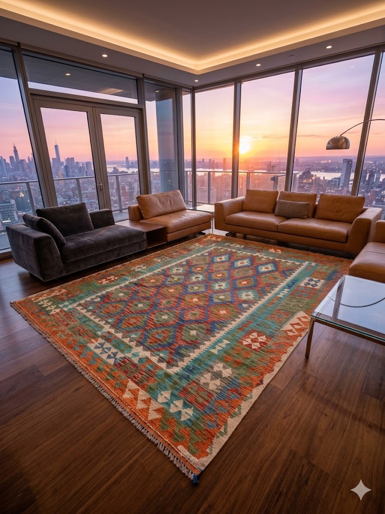 Handwoven Tribal Rug – Uzbek, Ghazni wool, 6′9″ × 9′9″ · Handwoven Tribal Rug – Uzbek, Ghazni wool, 6′9″ × 9′9″