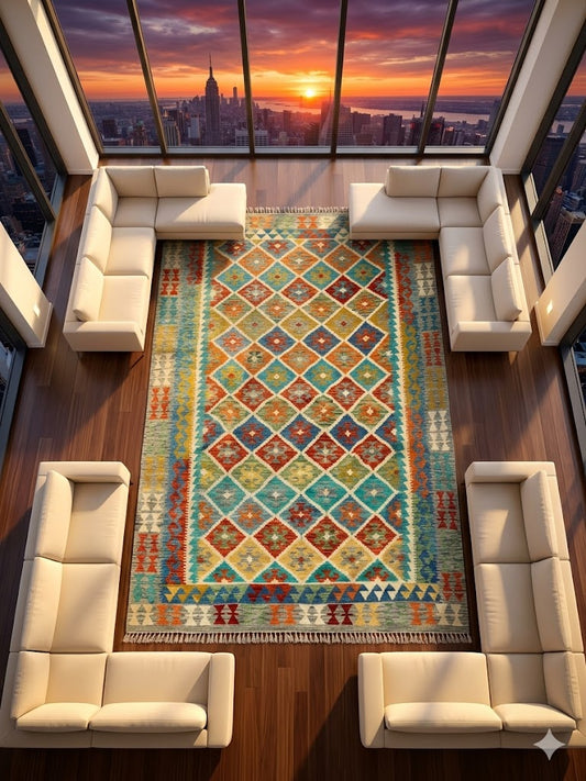 Handwoven Kilim Rug – Uzbek Tribal Kilim 10 X 6'8", Ghazni wool