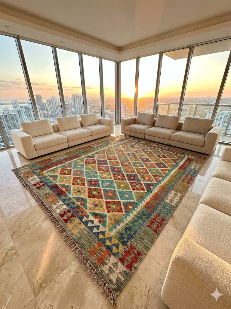 Handwoven Kilim Rug – Uzbek Tribal Kilim 10 X 6'8", Ghazni wool · Handwoven Kilim Rug – Uzbek Tribal Kilim 10 X 6'8", Ghazni wool