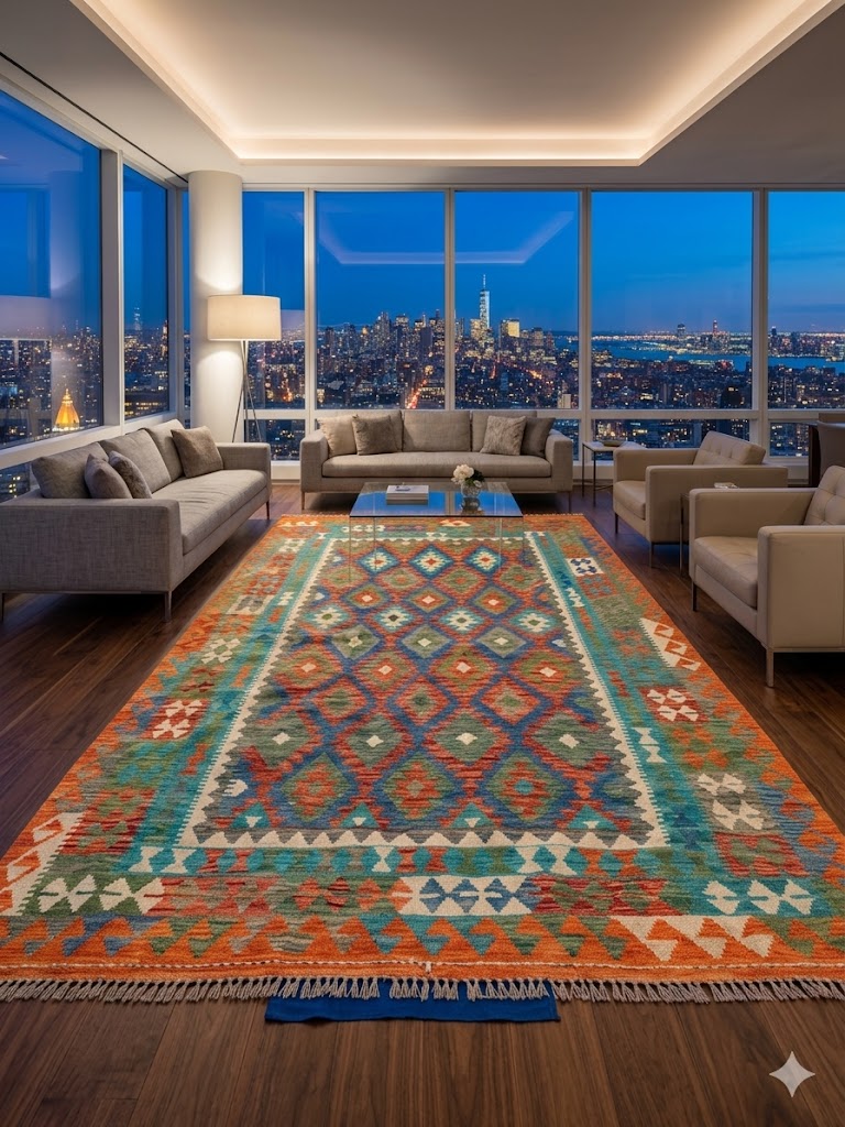 Handwoven Tribal Rug – Uzbek, Ghazni wool, 6′9″ × 9′9″ · Handwoven Tribal Rug – Uzbek, Ghazni wool, 6′9″ × 9′9″