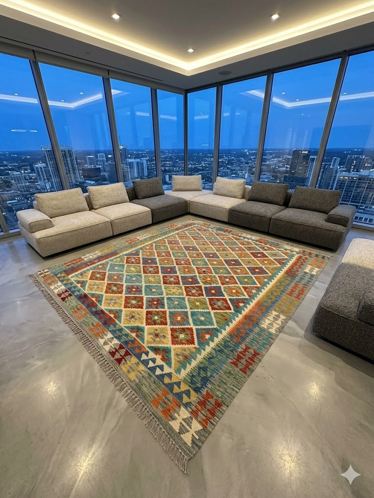 Handwoven Kilim Rug – Uzbek Tribal Kilim 10 X 6'8", Ghazni wool