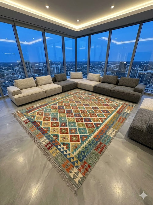 Handwoven Kilim Rug – Uzbek Tribal Kilim 10 X 6'8", Ghazni wool