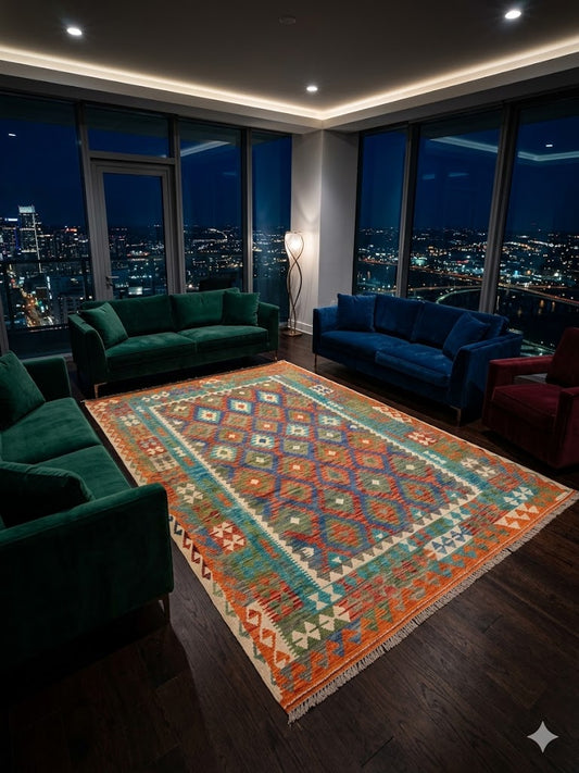 Handwoven Tribal Rug – Uzbek, Ghazni wool, 6′9″ × 9′9″