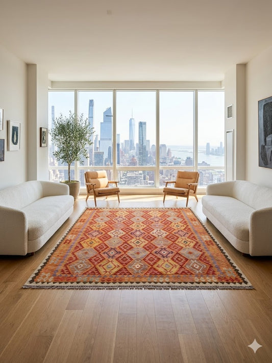 Handwoven Tribal Rug – New Tribal Uzbek, Ghazni wool, 9′7″ × 8′1″