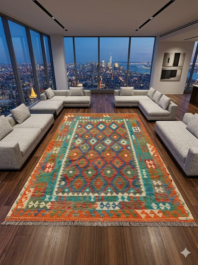 Handwoven Tribal Rug – Uzbek, Ghazni wool, 6′9″ × 9′9″ · Handwoven Tribal Rug – Uzbek, Ghazni wool, 6′9″ × 9′9″