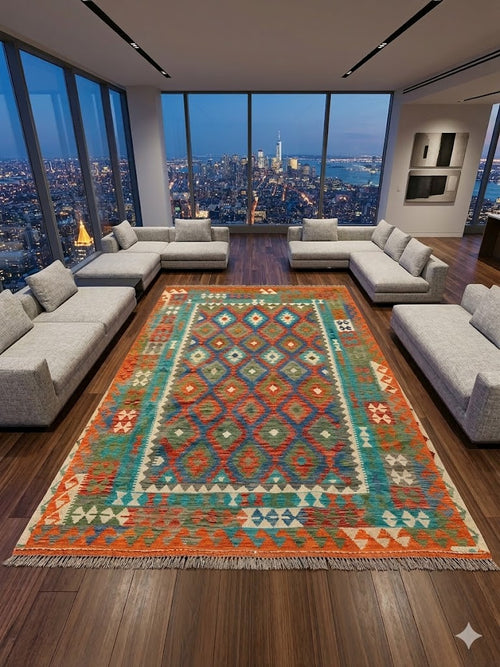 Handwoven Tribal Rug – Uzbek, Ghazni wool, 6′9″ × 9′9″