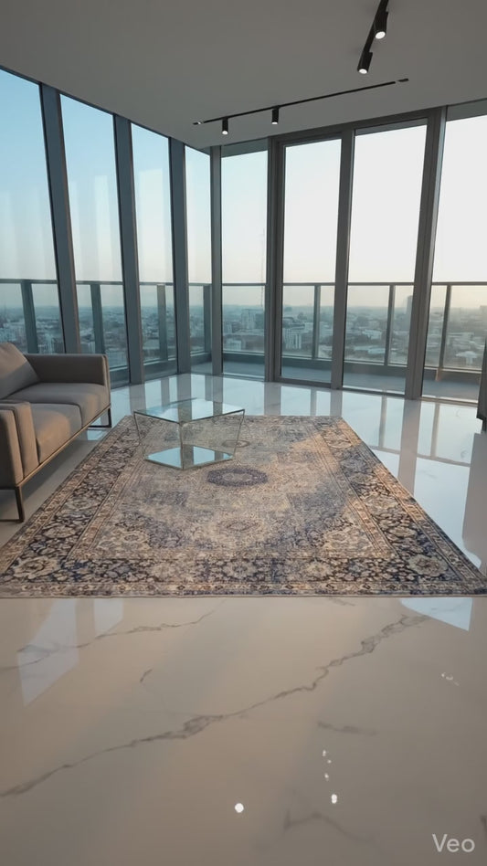 Mamluk hand-knotted wool rug 7 feet 11 inches x 5 feet 8 inches modern apartment interior lifestyle video


