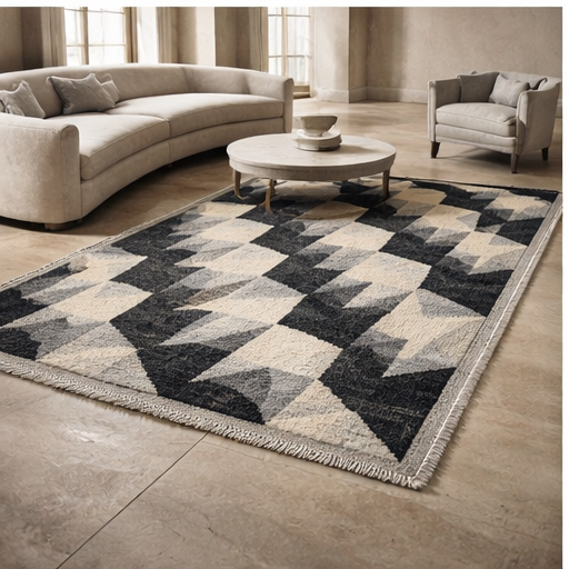 Modern Handwoven Contemporary Rug 3.6'ft x 5.4'ft · nan handwoven handwoven rug, traditional pattern, wool, detail view