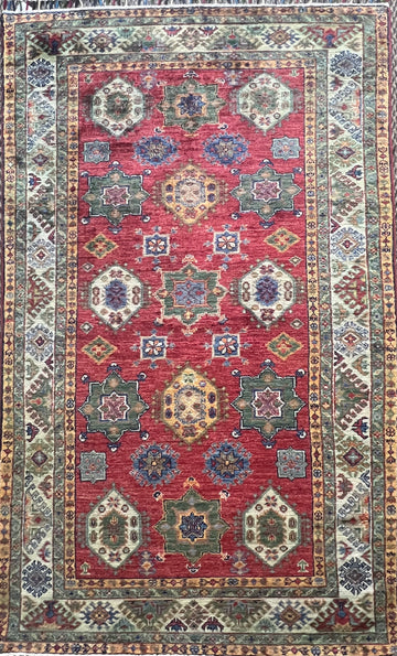 Super Kazak hand-knotted wool rug 6 x 3.9 feet Afghan tribal luxury artisan area rug

