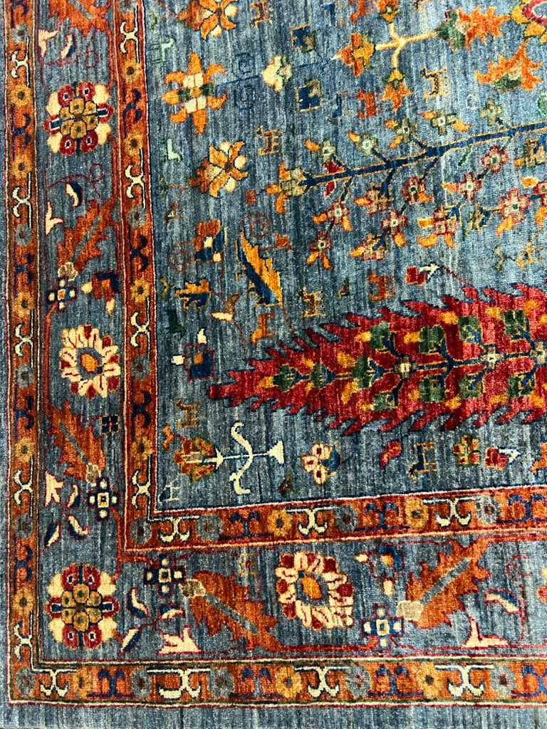 Khurjin Rug — Tree of Life (Sky Blue/Multi) Hand-Knotted Wool – 9′8″ × 6′7″ | Afghan Craftsmanship · Tree of Life Khurjin rug Afghan hand-knotted wool sky blue luxury traditional tribal artisan area rug

