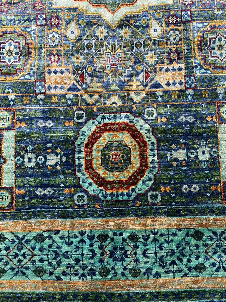 Mamluk Luxury Hand-Knotted Wool Rug – 6′1″ × 4′2″ | Afghan Craftsmanship · Luxury Mamluk area rug detail showing traditional Islamic motifs and artisan hand-knotted craftsmanship