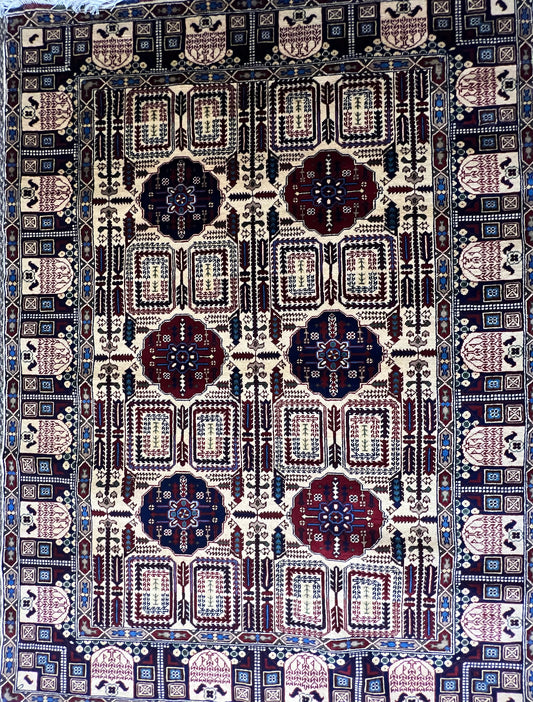 Handwoven Uzbek wool rug 6.8 x 4.10 feet Central Asian tribal artisan luxury area rug

